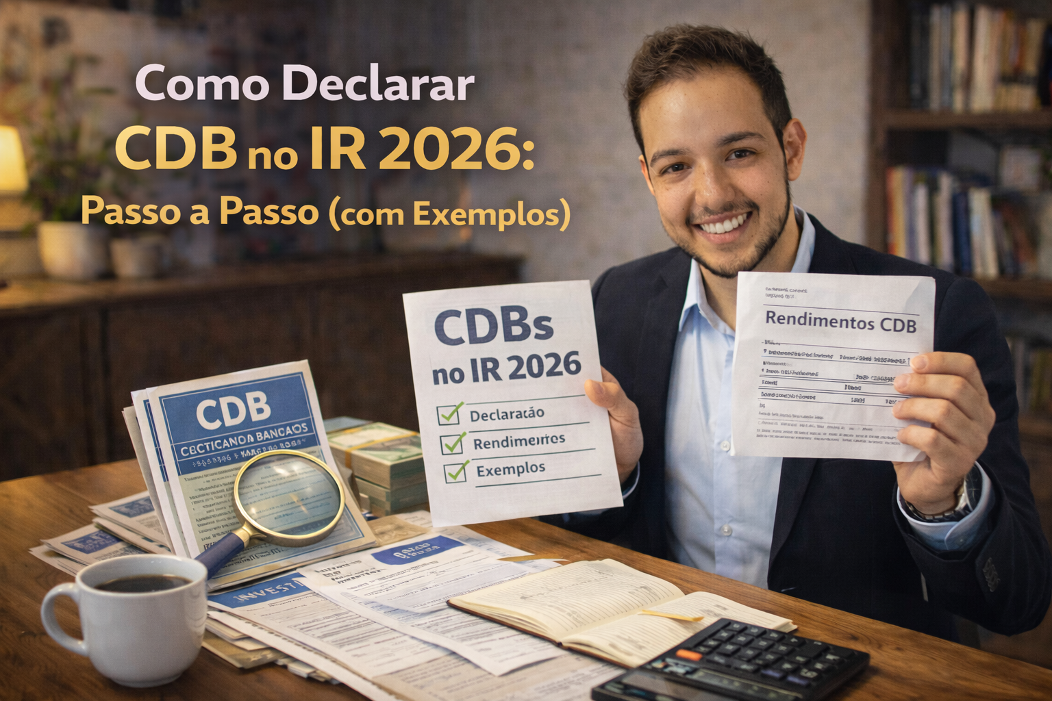 Como Declarar CDB no IR 2026: Passo a Passo (com Exemplos) - Adriano Freire com documentação de rendimentos