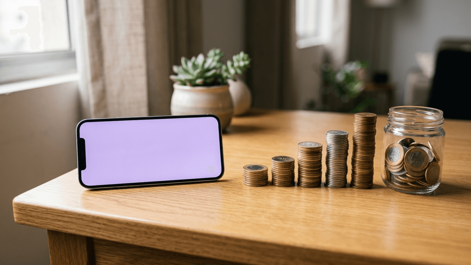 Celular com aplicativo de banco digital ao lado de moedas empilhadas — quanto rende a caixinha do Nubank em 2026