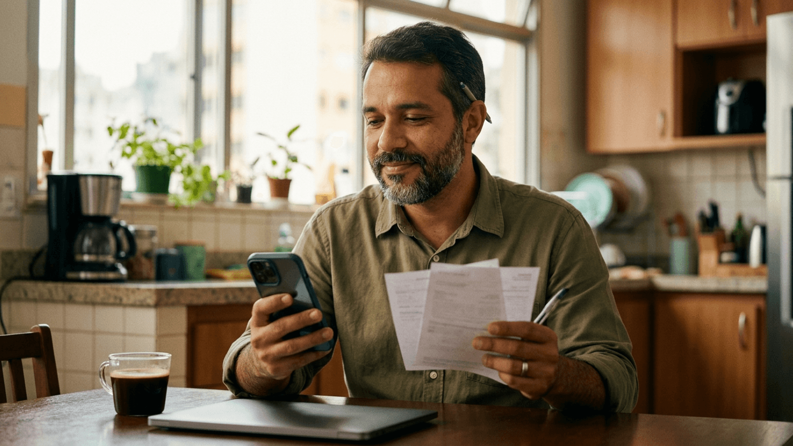 Pessoa comparando propostas de crédito de dois bancos no celular para transferir a dívida e pagar juros menores