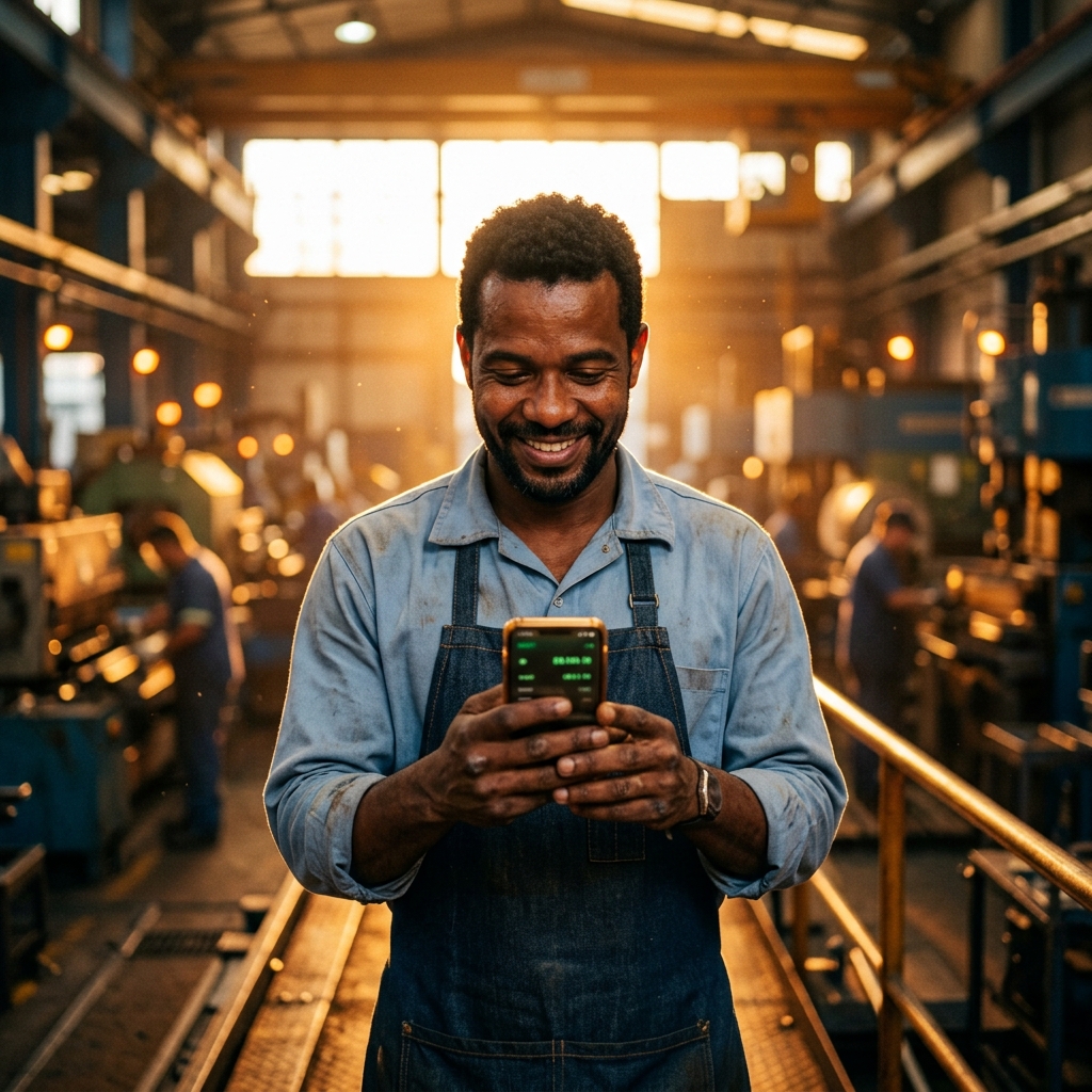 Trabalhador brasileiro com smartphone consultando saque-aniversario do FGTS de junho de 2026